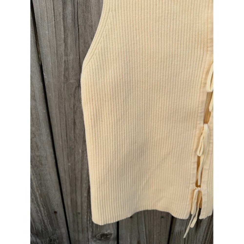 Coquette Balletcore Sincerely Jules Sweater Vest XL Yellow Tie Front Ribbed Knit - Picture 4 of 7